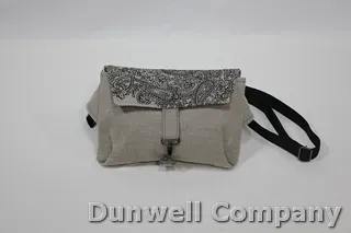 Crossbody Bag Embroidered Linen Black on Ecru Fabric