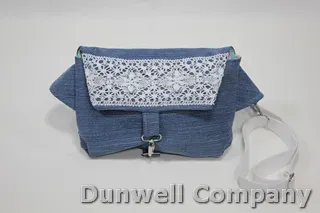 Crossbody Bag Denim with White Lace Decoration