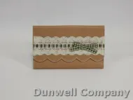 Cream Colored Wallet with Scalloped Edge and Lace Covered Front and Green Gingham Bow