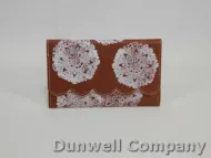 Cinnamon Colored Wallet with Scalloped Edge.  Hand Painted Doilies Adorn the Front. 
