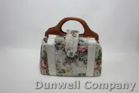 Carpet Bag - Ivory Brocade with Pink Rose Flowers